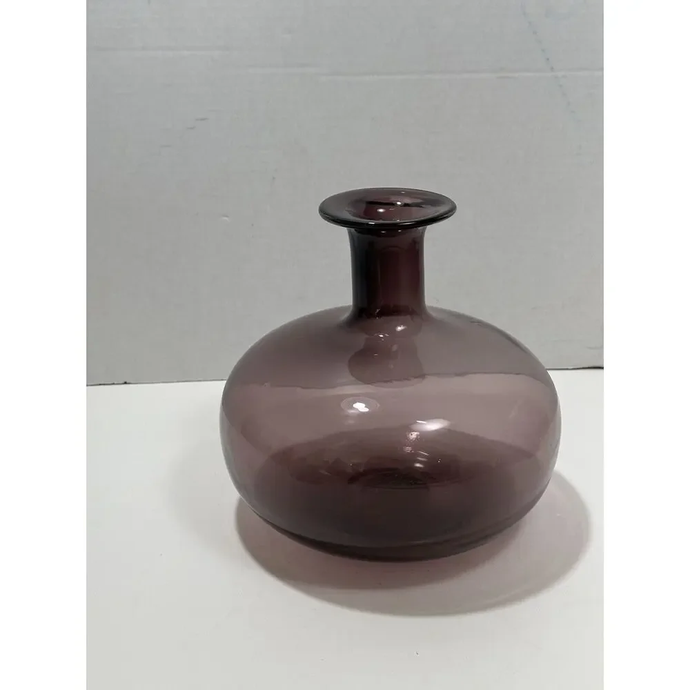 Vintage Art Glass Hand Blown Purple Amethyst‎ Oval Bud Vase Round Bulb Vase 8.5”